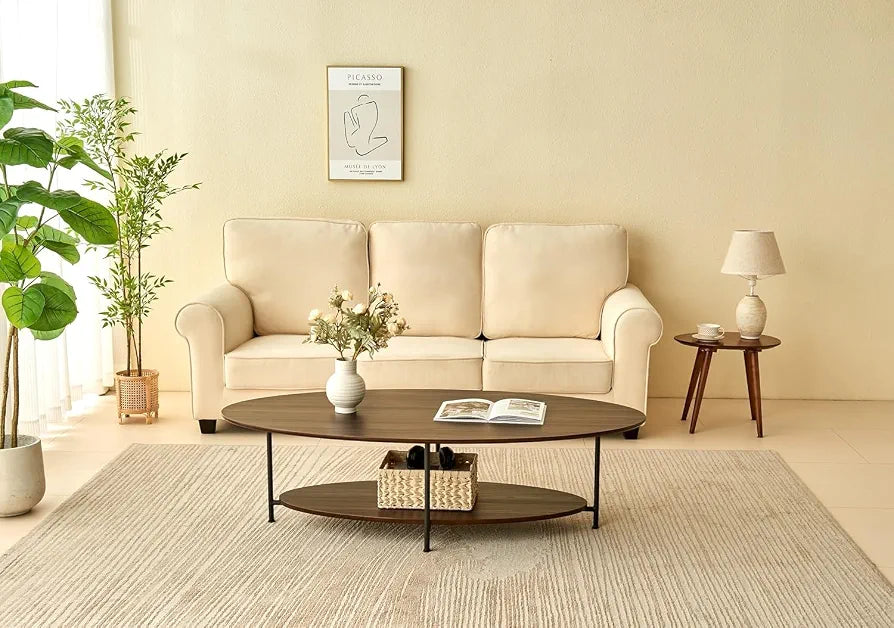 Oval Ash wood Double-Layer Design Coffee Table;Mid Century Modern Styl ...