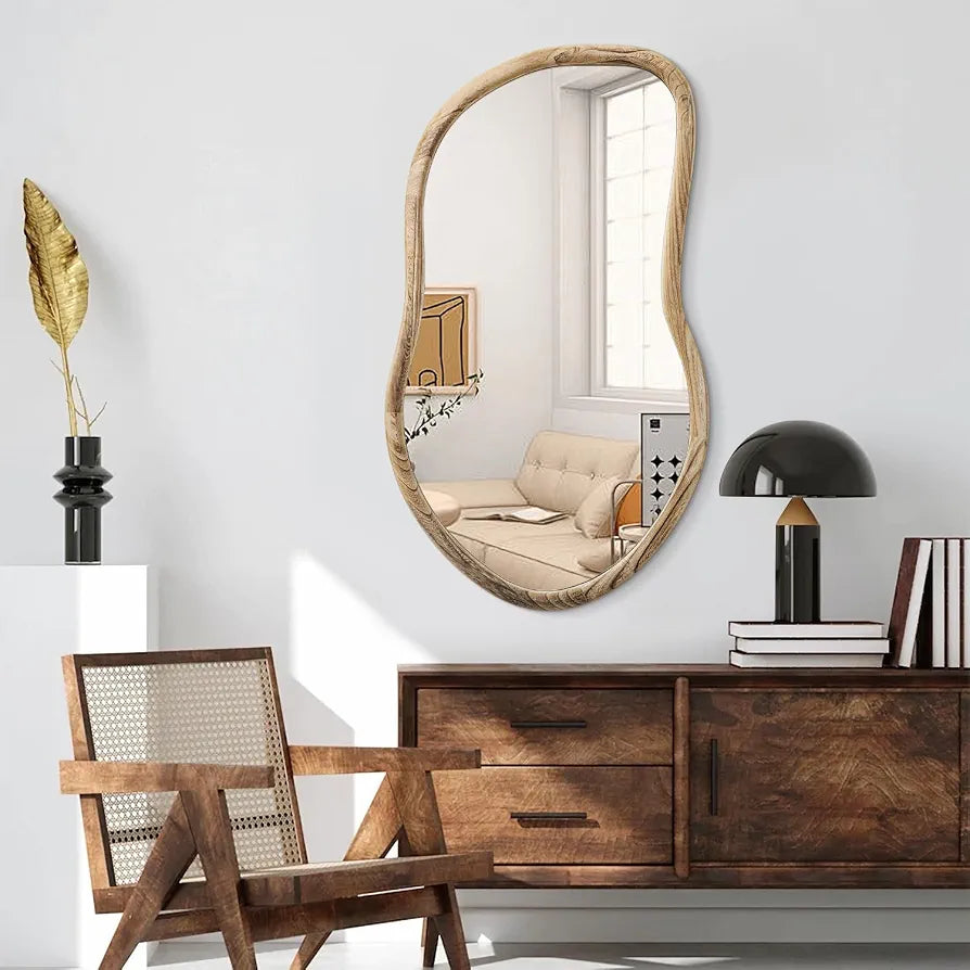 Irregular Mirror Farmhuose Rustic Bathroom Vanity Mirrors Asymmetrical Wall Mirror Natural Wood Abstract Mirrors for Wall Decor Living Room Bedroom