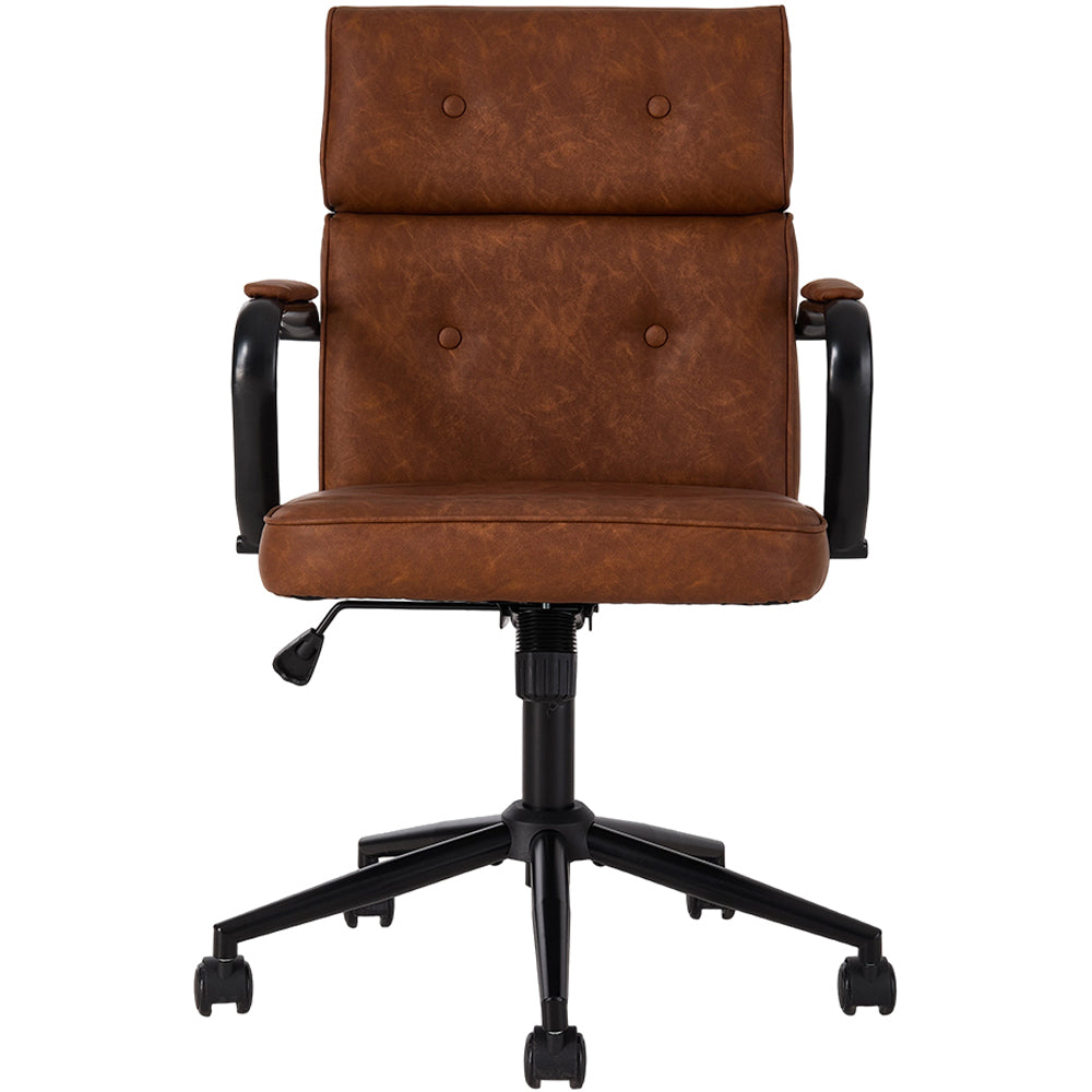 Brown PU Leather Swivel and Adjustable Retro Office Chair