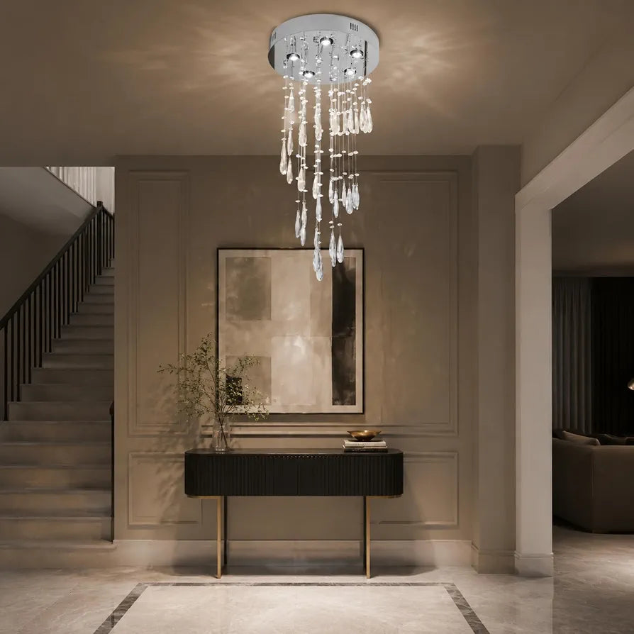 Spiral Raindrop Waterfall Crystal Chandelier Drop 88cm for High Ceilings