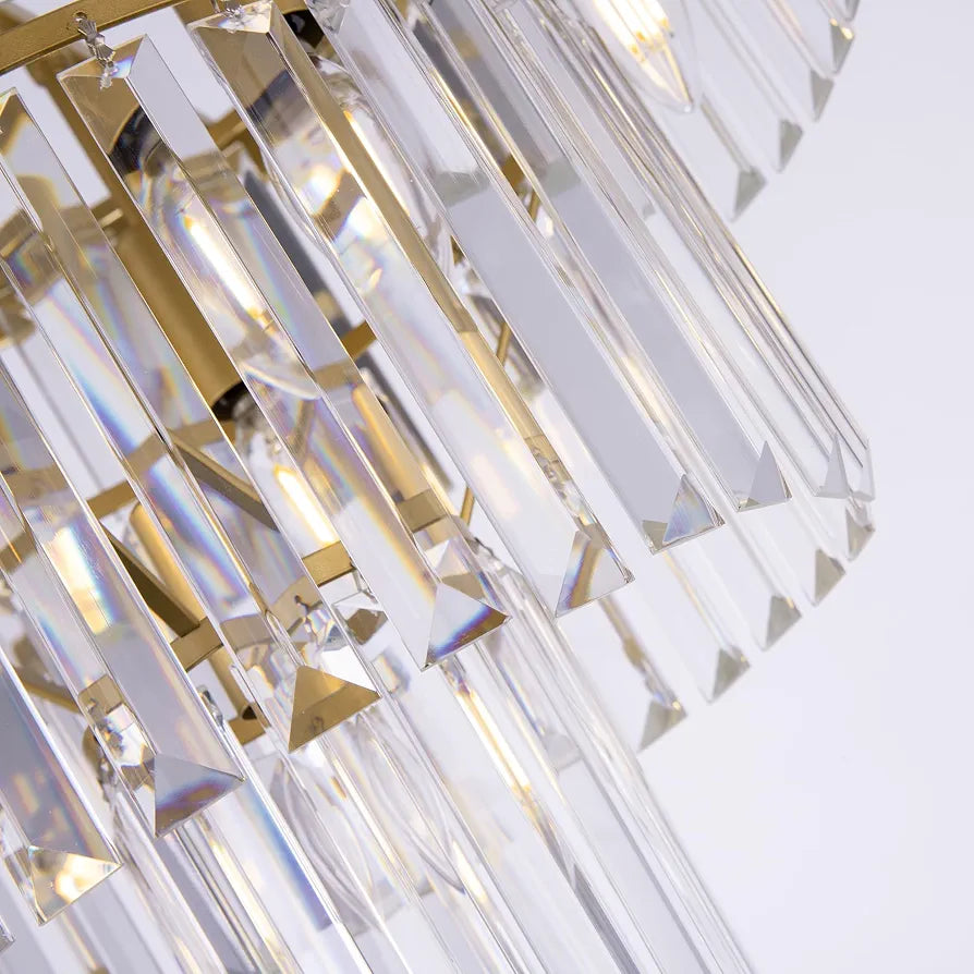 Wellmet 20 inch Gold Crystal Chandelier, 3-Tier Contemporary Modern Bathroom Chandeliers, 7-Light Adjustable Hanging Round Ceiling Light for Bedroom, Entryway, Dining Room, Girls Room, Foyer