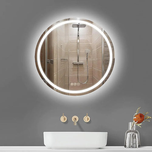Bathroom LED Mirror Round 60cm Lighted Illuminated Backlit Light Up Mirror with Touch Switch Color Change Anti-Fog Wall Mounted