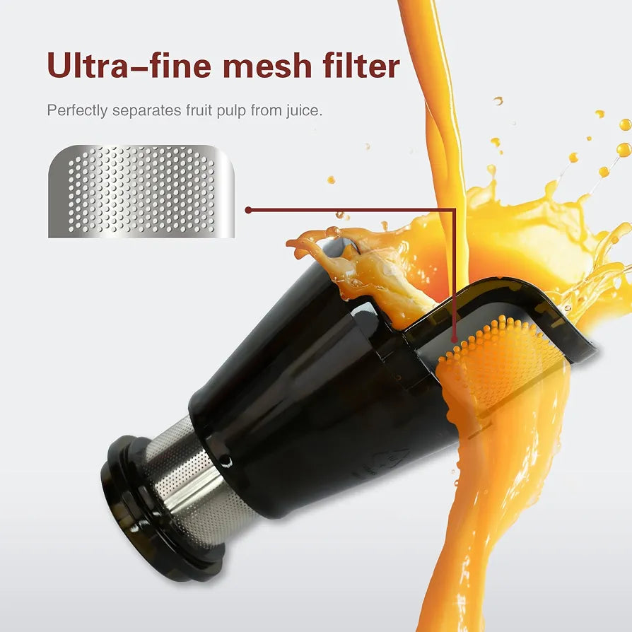Cold Press Juicer Machine, MEGAVITA Slow Juicer Cold Press with Auger, Low Decibels Juicers for Whole Fruit and Vegetable,Black