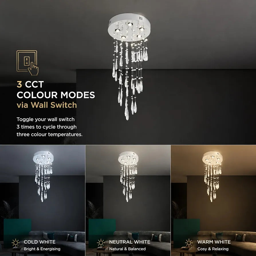 Spiral Raindrop Waterfall Crystal Chandelier Drop 88cm for High Ceilings