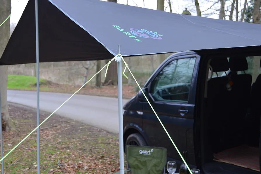 WILD EARTH SQUARE Sun Canopy Awning for Camper Vans, Van Conversions, Motorhomes or Caravans 240cm x 240cm DARK GREY
