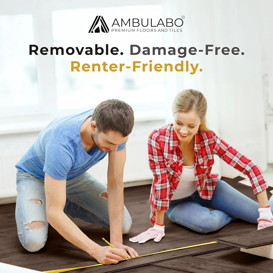 AMBULABO Wood Effect Vinyl Self Adhesive Floor Planks – 36pcs  for Quick Peel and Stick Flooring 