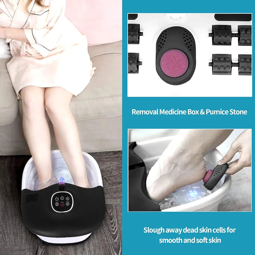 Foot Spa and Massager with Heater, Heated Foot Bath with Remote Control, Pumice Stone, Bubbles, 16 Massage Rollers, Red Light, Pedicure Footspa with Heat, Gift Ideas for Feet Care