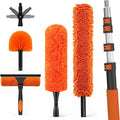 LAANPOLE 9m Feather Duster Kit with Telescopic Pole, Extendable Microfiber Duster for High Ceiling, Long Handled Duster Kit with Cobweb Brush & Telescopic Window Cleaner