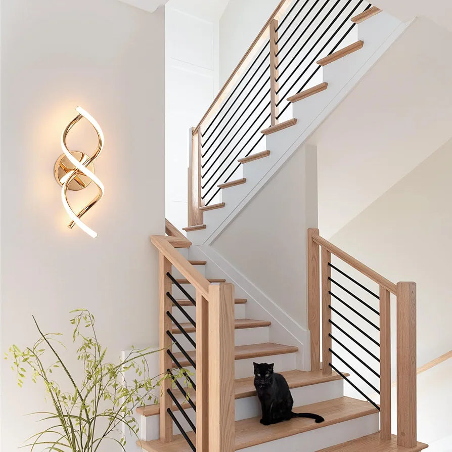 EIDISUNY Wall Lamp LED Gold Modern Elegant Spiral Indoor Wall Lights for Bedside Bedroom Living Room Hallway Wall Lighting Fixture Warm White Light 24W