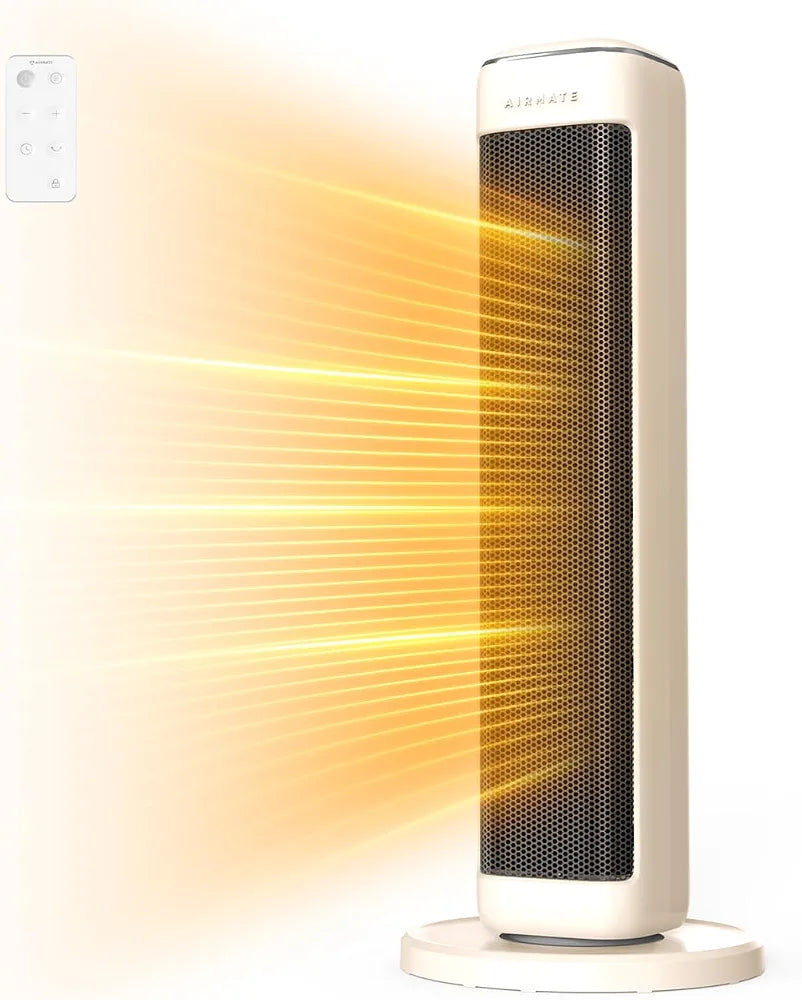 AIRMATE 25 Inch Electric Heater for Home Low Energy, 2000W Tower Space Heater, 80° Oscillating Portable Heaters, 5 Modes 24H Timer Overheat Tip Over Protection Ceramic Room Heater for Office Bedroom