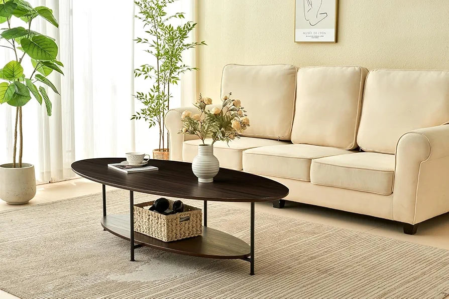 Oval Ash wood Double-Layer Design Coffee Table;Mid Century Modern Styl ...