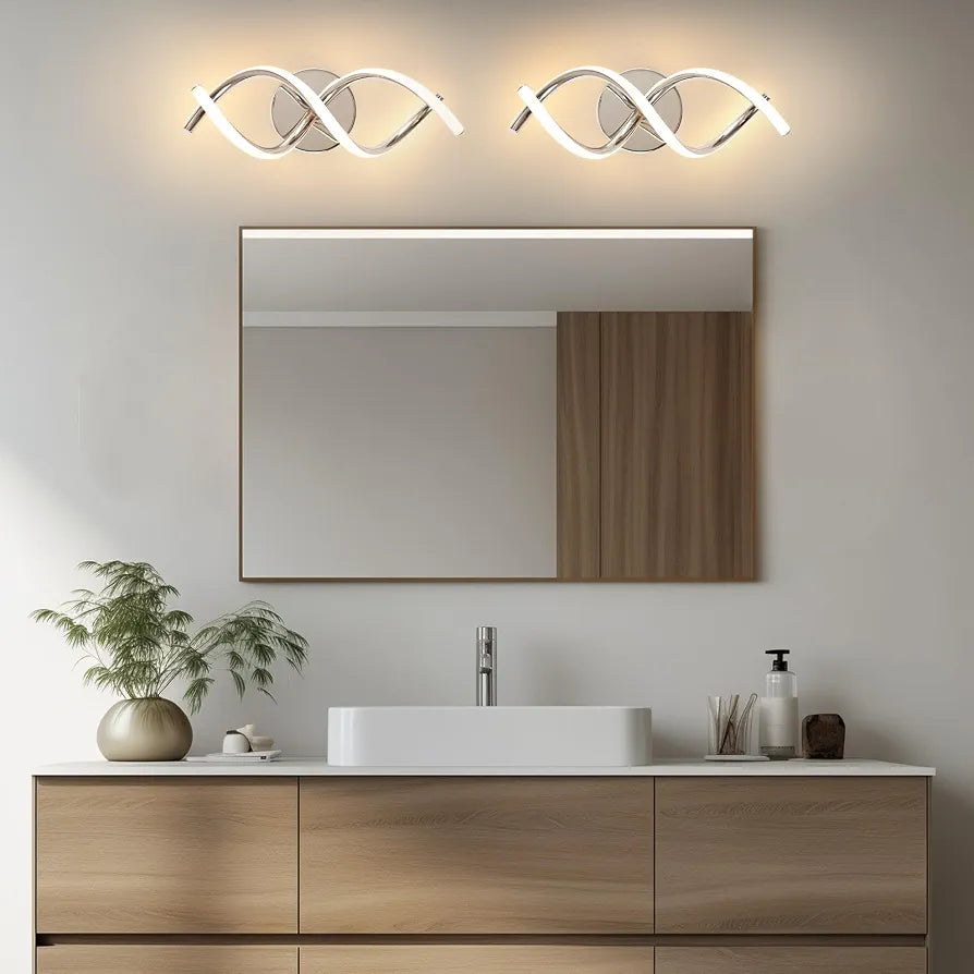EIDISUNY Wall Lamp LED Silver Modern Elegant Spiral Indoor Wall Lights for Bedside Bedroom Living Room Hallway Bathroom Kitchen Wall Lighting Fixture - Chrome 24W 3000K Warm White Light