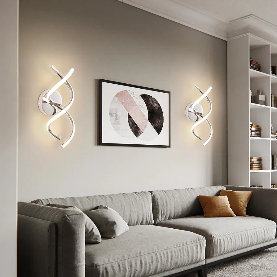 EIDISUNY Wall Lamp LED Silver Modern Elegant Spiral Indoor Wall Lights for Bedside Bedroom Living Room Hallway Bathroom Kitchen Wall Lighting Fixture - Chrome 24W 3000K Warm White Light