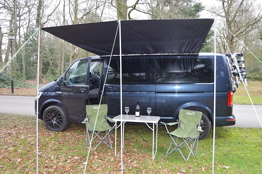 WILD EARTH SQUARE Sun Canopy Awning for Camper Vans, Van Conversions, Motorhomes or Caravans 240cm x 240cm DARK GREY