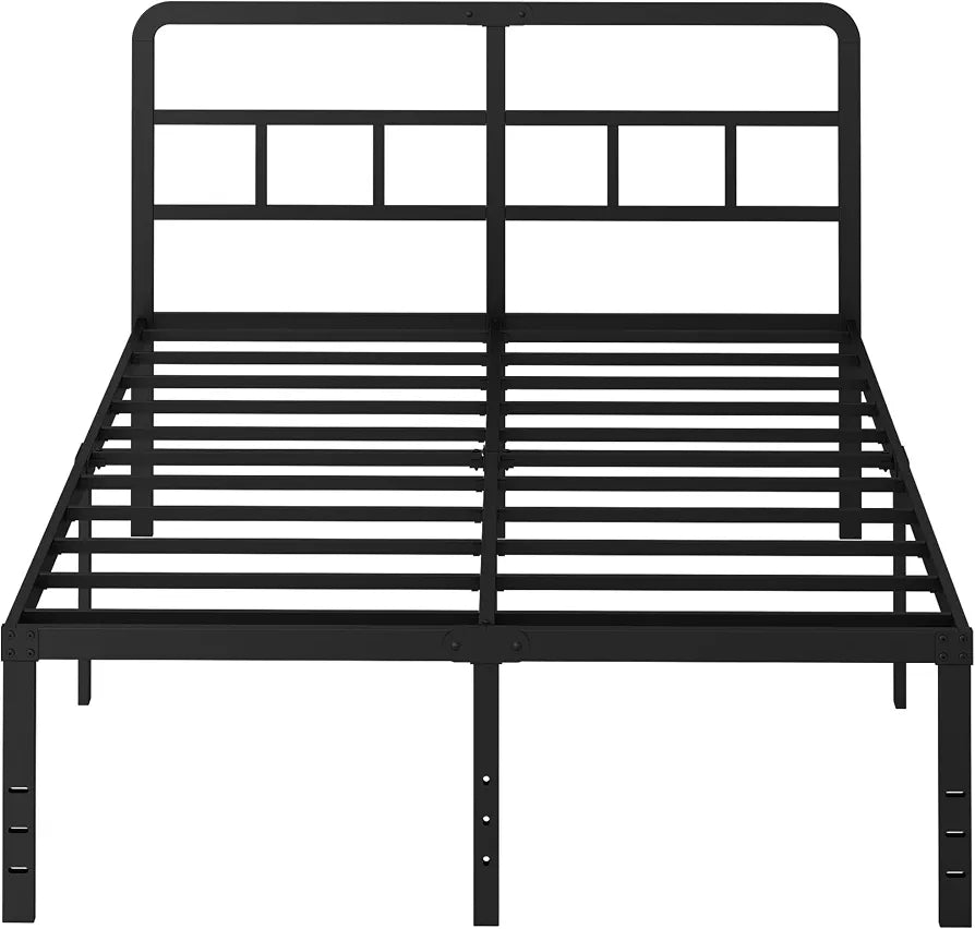 Lutown-Teen Metal Double Bed Frame with Headboard, 36 cm High, White