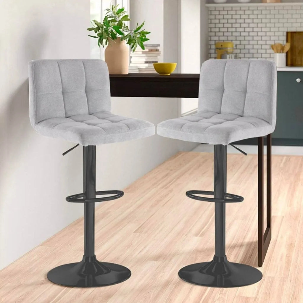 Neo Grey Fabric Bar Stools With Matt Black Legs Set Of Two