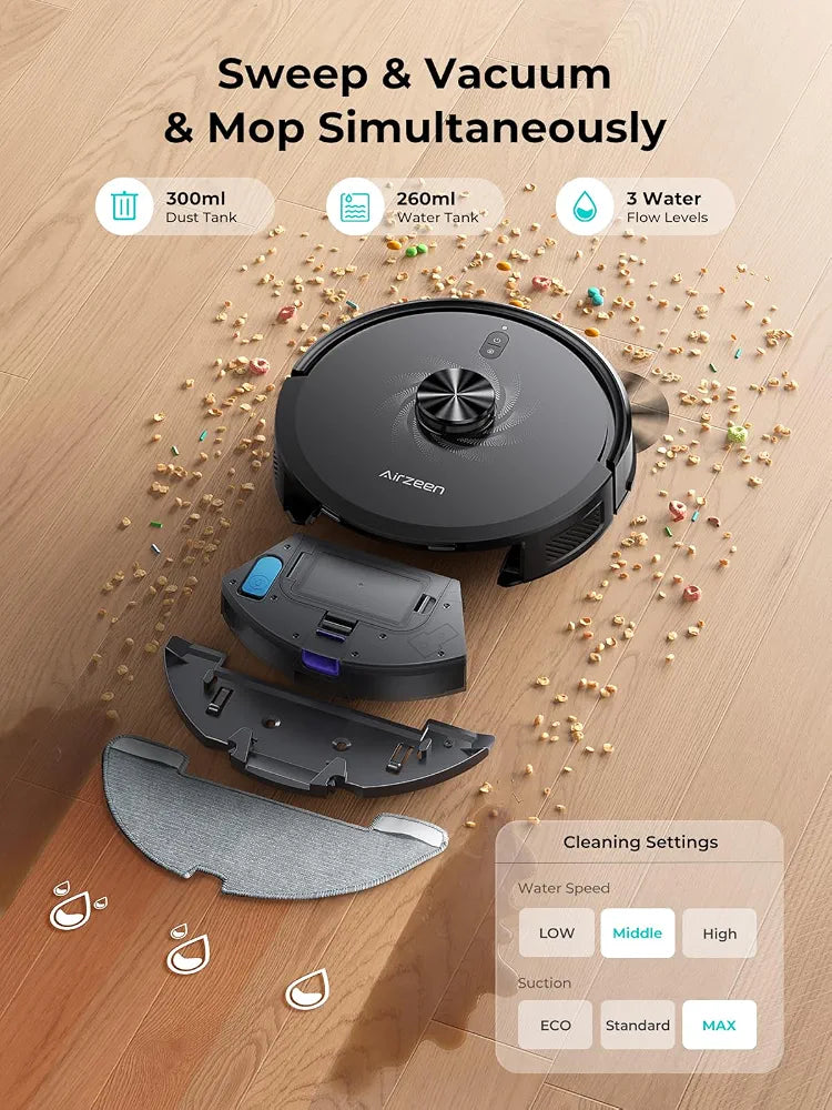 Robot Vacuum Cleaner with Mop, Bagless Robot Vacuum Cleaners UK with Self-Emptying, 10000Pa LiDAR Navigation Robotic Vacuum, Smart Mapping, Schedule, App/Alexa Control for Carpet/Pet Hair, Q20 Ultra