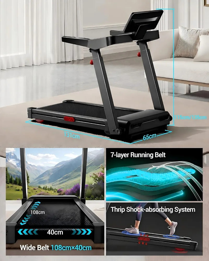 Foldable Walking Pad with 20% Incline, 3.5HP Motor Treadmill For Home