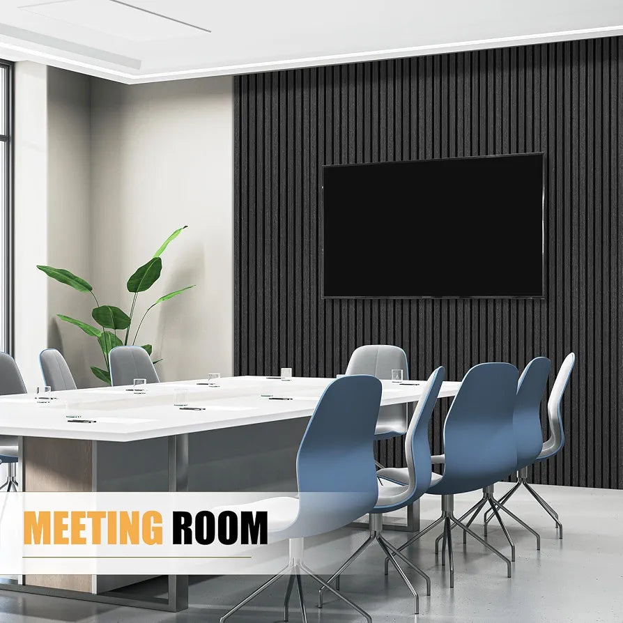 DOLLAR BOSS Wood Panels for Walls, Acoustic Wall Panels 240x20cm 2 Pack, Sound Absorbing Wooden Slats, Decorative 3D Wall Panels, Modern Wall Decor for Office, Bedroom, Kitchen Black