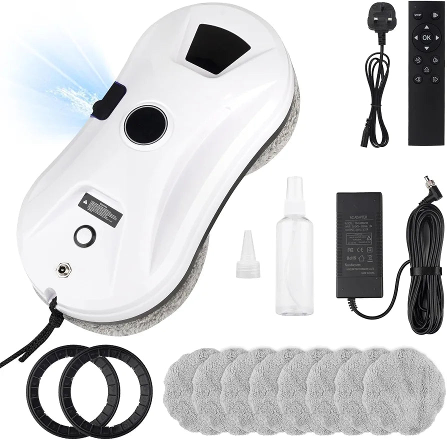 Robot Window Cleaner with Automatic Spraying System, 5600Pa Suction Power Window Cleaning Robot, Remote Control, 4M Safety Rope, Electric Glass Cleaner for Windows, Doors and Tiles