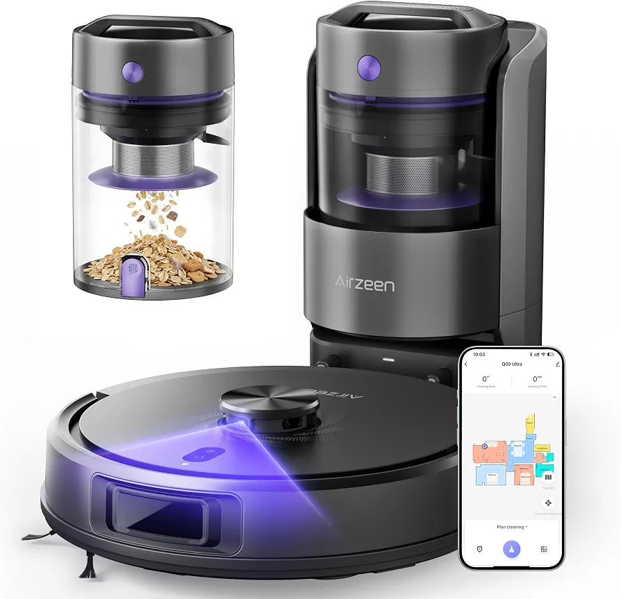 Robot Vacuum Cleaner with Mop, Bagless Robot Vacuum Cleaners UK with Self-Emptying, 10000Pa LiDAR Navigation Robotic Vacuum, Smart Mapping, Schedule, App/Alexa Control for Carpet/Pet Hair, Q20 Ultra
