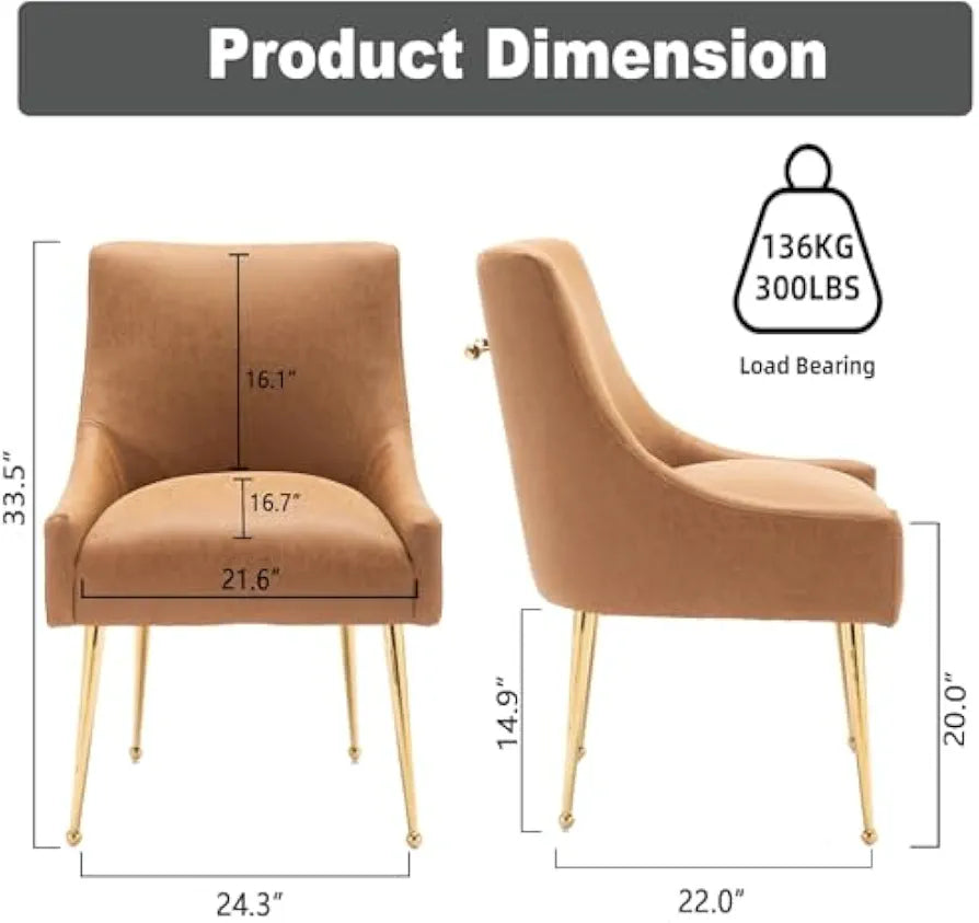 Dining Room Chair Set of 2, Mid-Century Faux Leather Accent Chairs with Metal Legs, Upholstered PU Leather, Luxury for Living Room and Restaurant