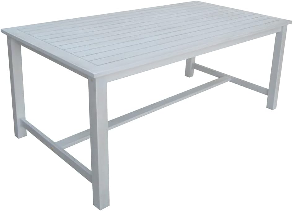 Acacia Wooden Bench Dining Set, White, Large