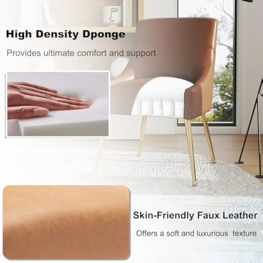 Dining Room Chair Set of 2, Mid-Century Faux Leather Accent Chairs with Metal Legs, Upholstered PU Leather, Luxury for Living Room and Restaurant