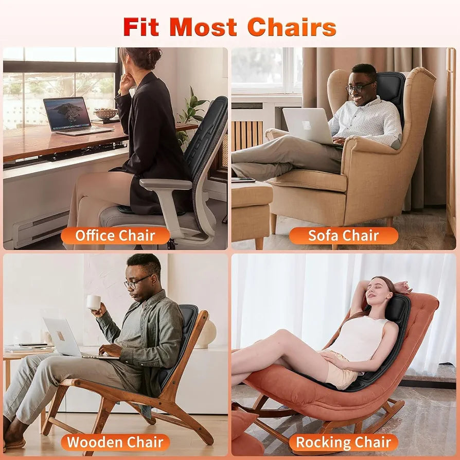Vibration Back Massager for Chair with Heat, Chair Massager Pad with 8 Vibration, Seat Cushion for Seniors, Office Workers & Family, Fatigue & Pain Relief in Office & Home Use, Gift for Mom/Dad