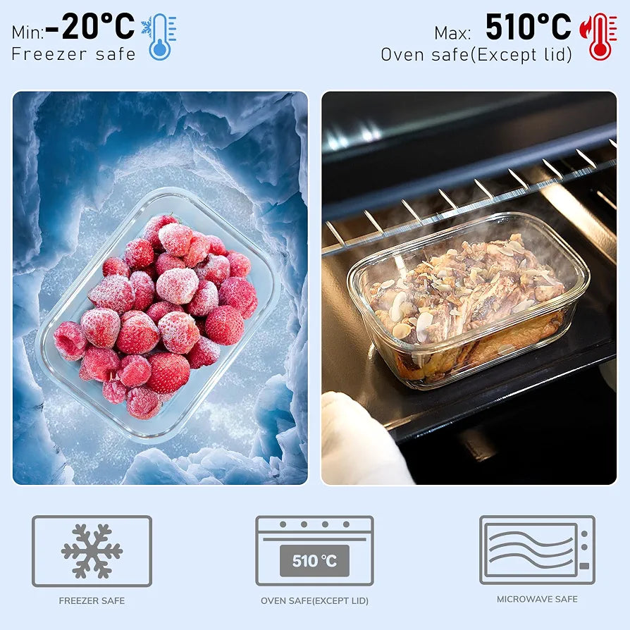 35.2oz Glass Meal Prep Containers with Snap Lock Lids  - Freezer to Oven Safe –20°C to 510°C, BPA-Free, Stackable, Vent Valve for Easy Open, Borosilicate Glass Baking Dish（Pink）