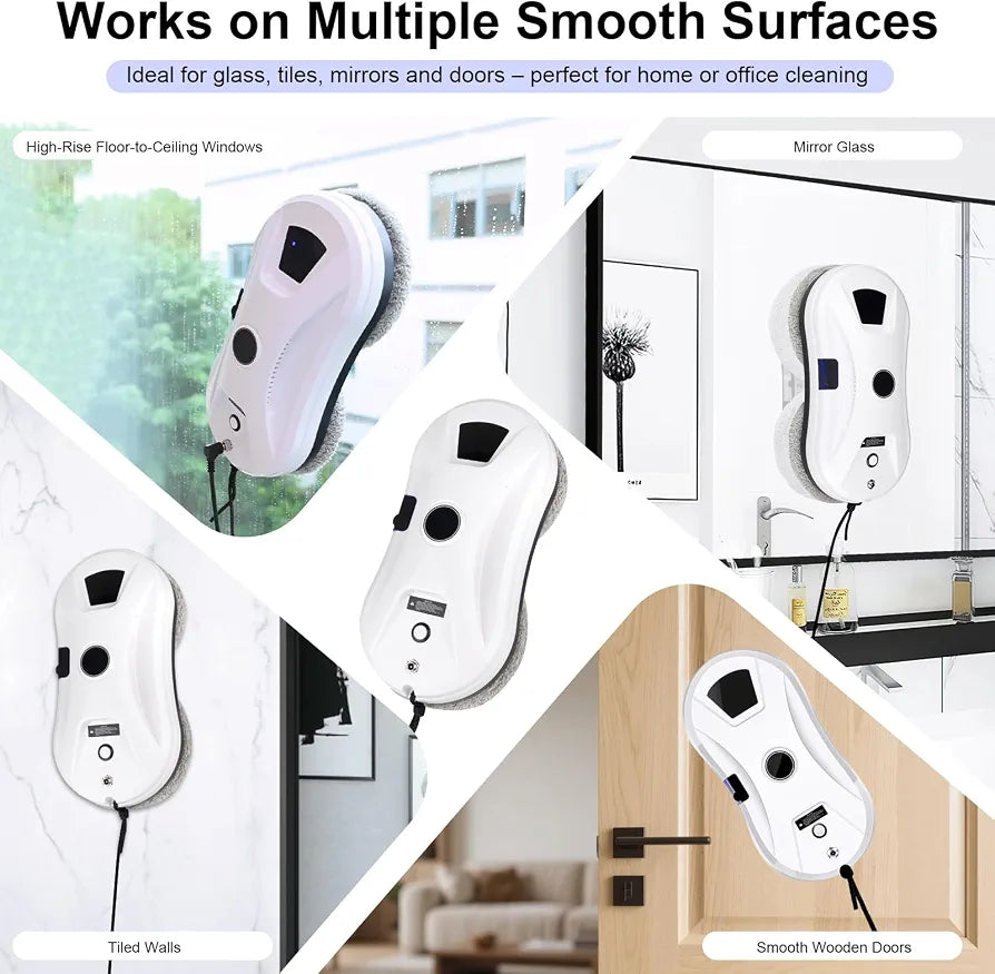 Robot Window Cleaner with Automatic Spraying System, 5600Pa Suction Power Window Cleaning Robot, Remote Control, 4M Safety Rope, Electric Glass Cleaner for Windows, Doors and Tiles