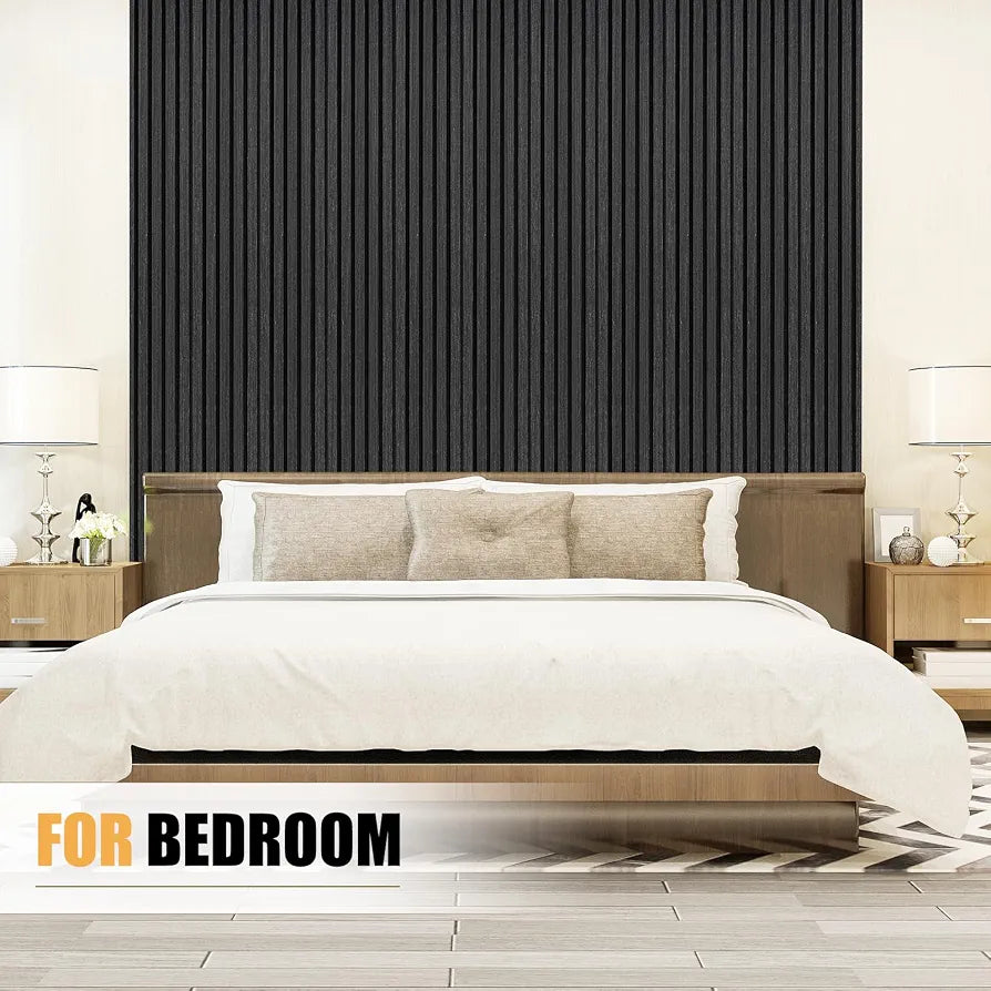 DOLLAR BOSS Wood Panels for Walls, Acoustic Wall Panels 240x20cm 2 Pack, Sound Absorbing Wooden Slats, Decorative 3D Wall Panels, Modern Wall Decor for Office, Bedroom, Kitchen Black