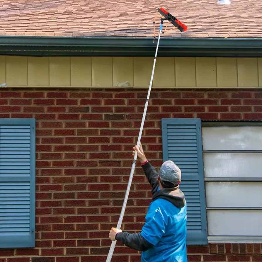 Photovoltaic Panel Cleaning Tool, 5~10M Adjustable Window Cleaning Pole, Water Fed Telescopic Brush, Solar Panel Spray Washer, Cleaning Broom with 35/55cm 180° Rotatable Brush Head 