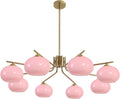 KCO Lighting Vintage Pink Glass Sputnik Chandelier with 8 Lights, Modern Living Room Brushed Brass Semi-Flush Mount Chandelier for Kitchen Island