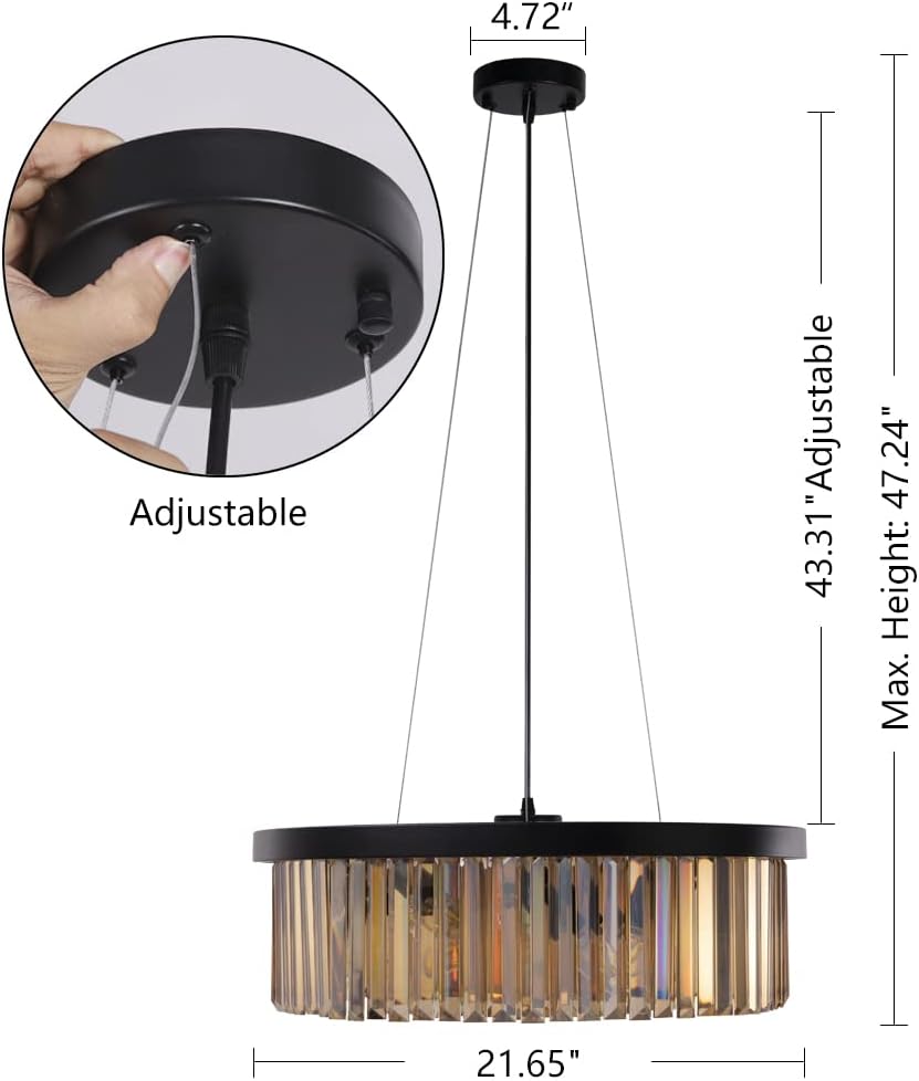 Wellmet Drum Gold Crystal Chandelier, for Foyer Dining Room, 6 Lights Modern Crystal Pendant Light, Vintage Ceiling Lighting Fixture for Kitchen Island, Living Room, Bedroom, Hallway