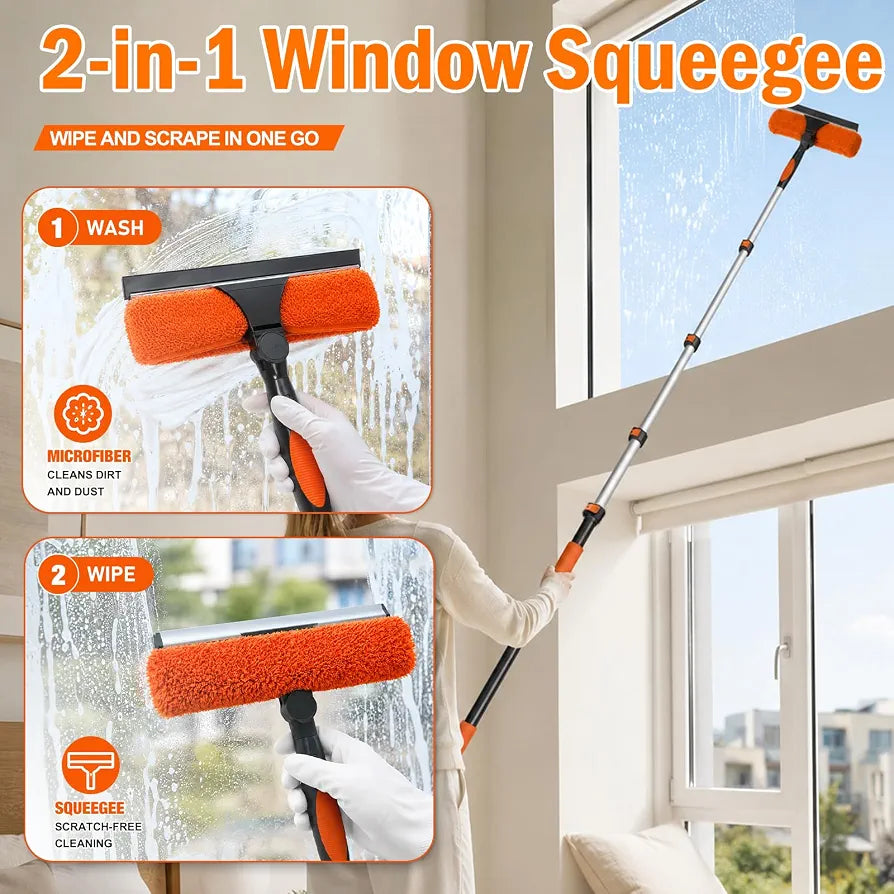 LAANPOLE 9m Feather Duster Kit with Telescopic Pole, Extendable Microfiber Duster for High Ceiling, Long Handled Duster Kit with Cobweb Brush & Telescopic Window Cleaner