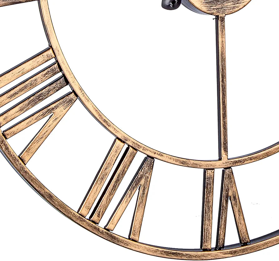 Silent Metal Skeleton Wall Clock, 60cm European Farmhouse Vintage Clock with Roman Numeral, Non-Ticking Battery Operated Hanging Wall Clock for Home Kitchen Cafe Hotel Office Decor