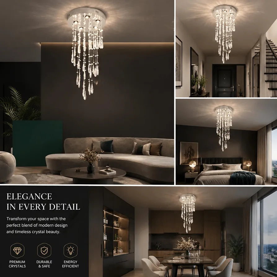 Spiral Raindrop Waterfall Crystal Chandelier Drop 88cm for High Ceilings
