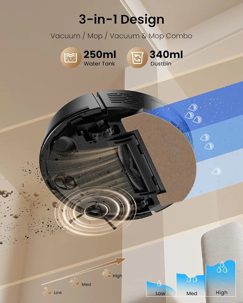 Proscenic Q8MAX+ Robot Vacuum Cleaner with Mop, 8000Pa Strong Suction, Lidar Navigation Robotic Vacuum with Smart Obstacle Avoidance, 200mins Runtime, APP/Remote/Voice Control, for Hard Floors Carpets