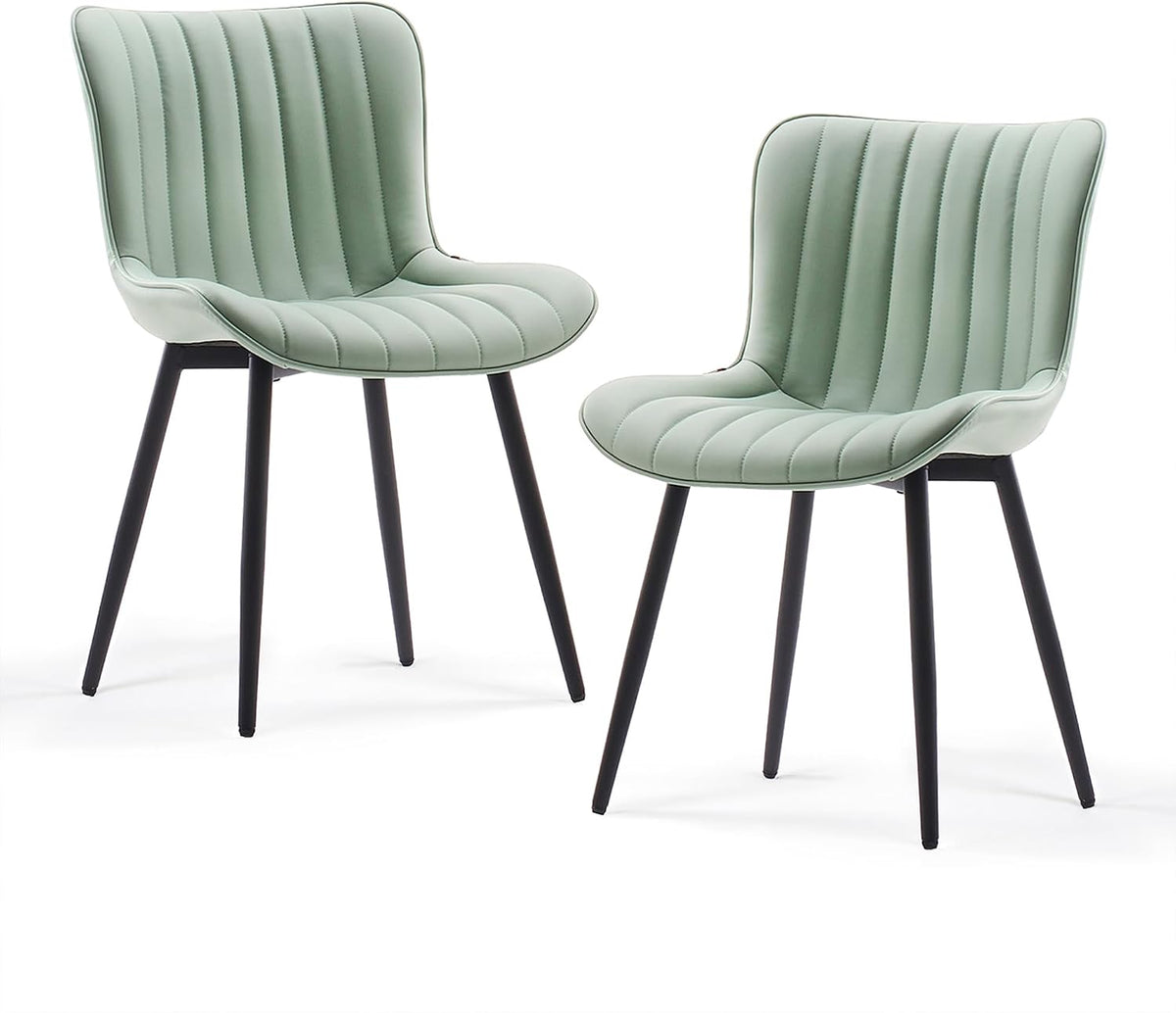 YOUNIKE Dining Chairs Set of 2 Modern Kitchen Dining Room Chairs with Metal Legs, Armless Upholstered Faux Leather Accent Chairs with Backrest, for Kitchen Living Room Receprion, Mint Green