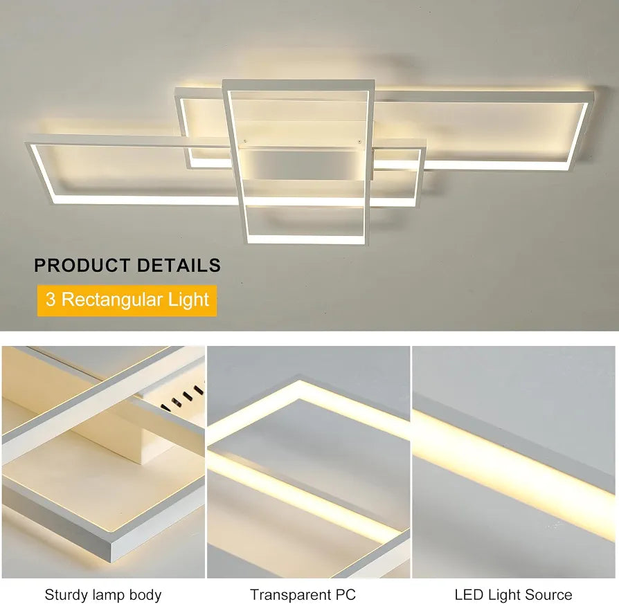 White Modern LED Ceiling Light, Dimmable Remote Control, 50W, 90cm