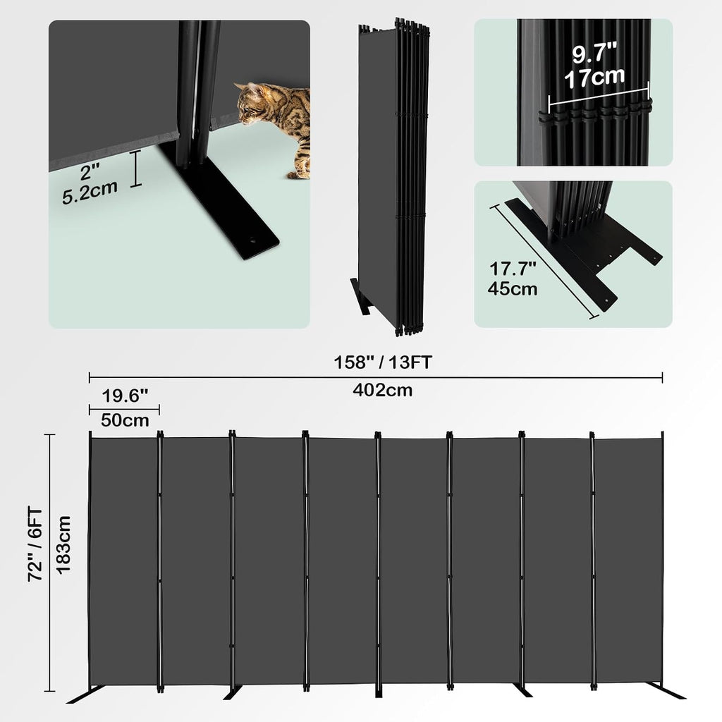 8-Panel Indoor Room Divider Folding Privacy Screen 402Wx183Hcm Grey