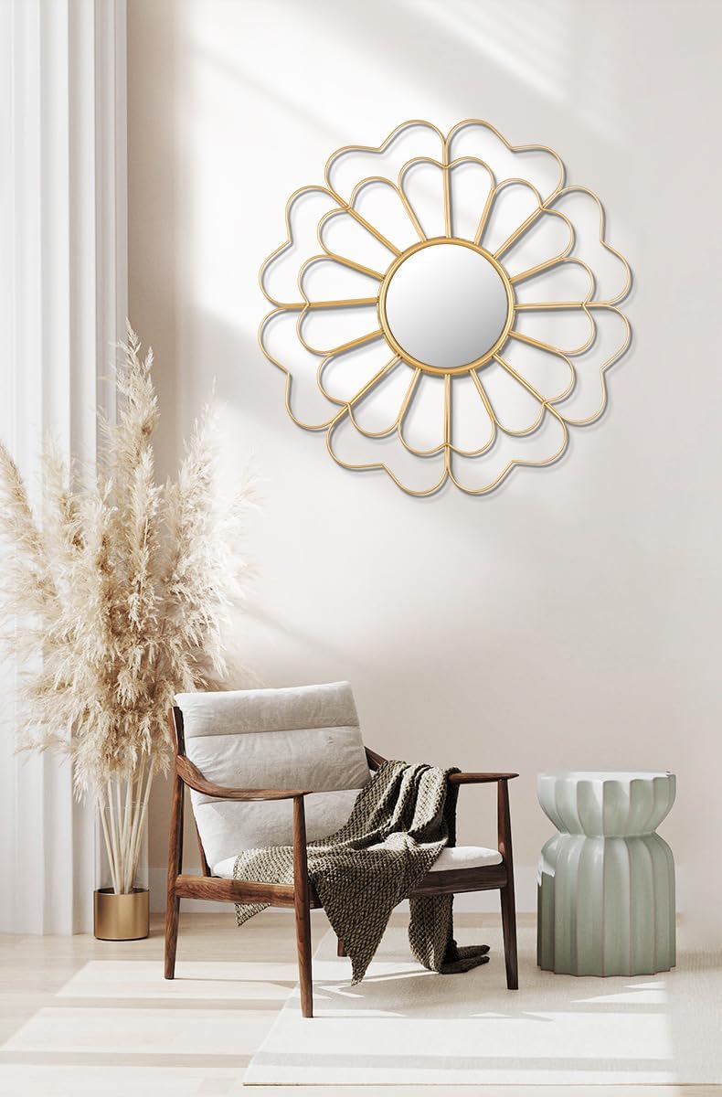 Decorative Wall Mirror Hanging Home Wall Decoration Ornament for Home Room Hallway Office Garden Decor (D)