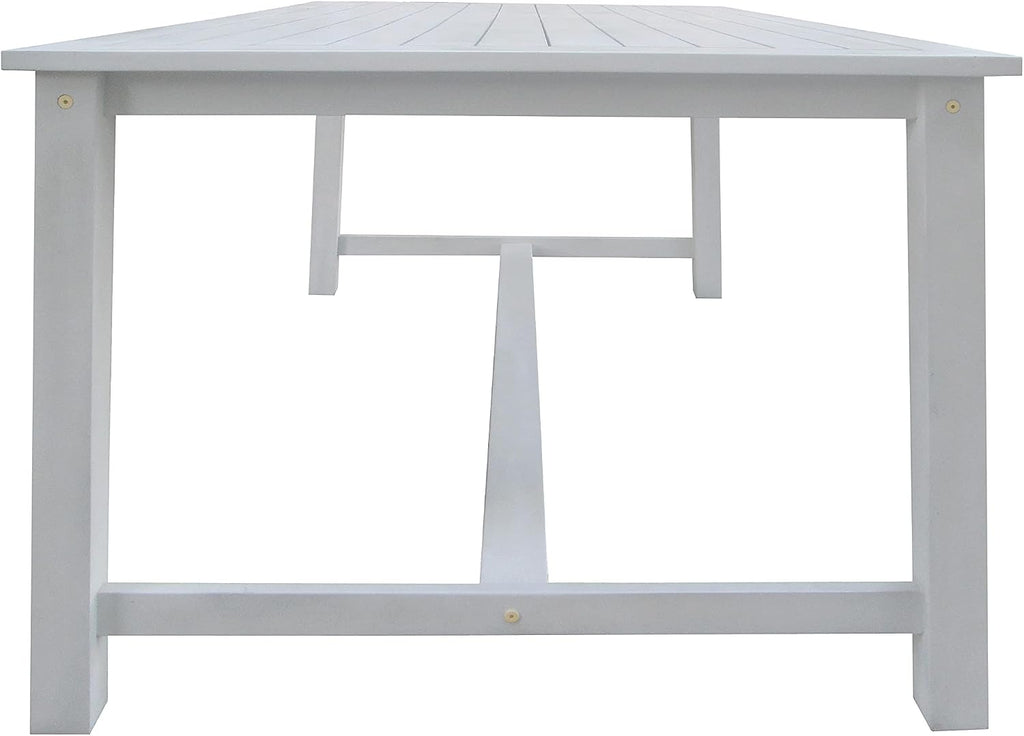 Acacia Wooden Bench Dining Set, White, Large