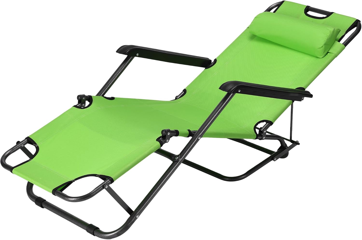 JEMIDI Sun Lounger, Green - Garden Chair with Reclining Backrest, Armrest & Headrest - Perfect for Patio, Poolside, Camping - Lightweight, Durable & Portable