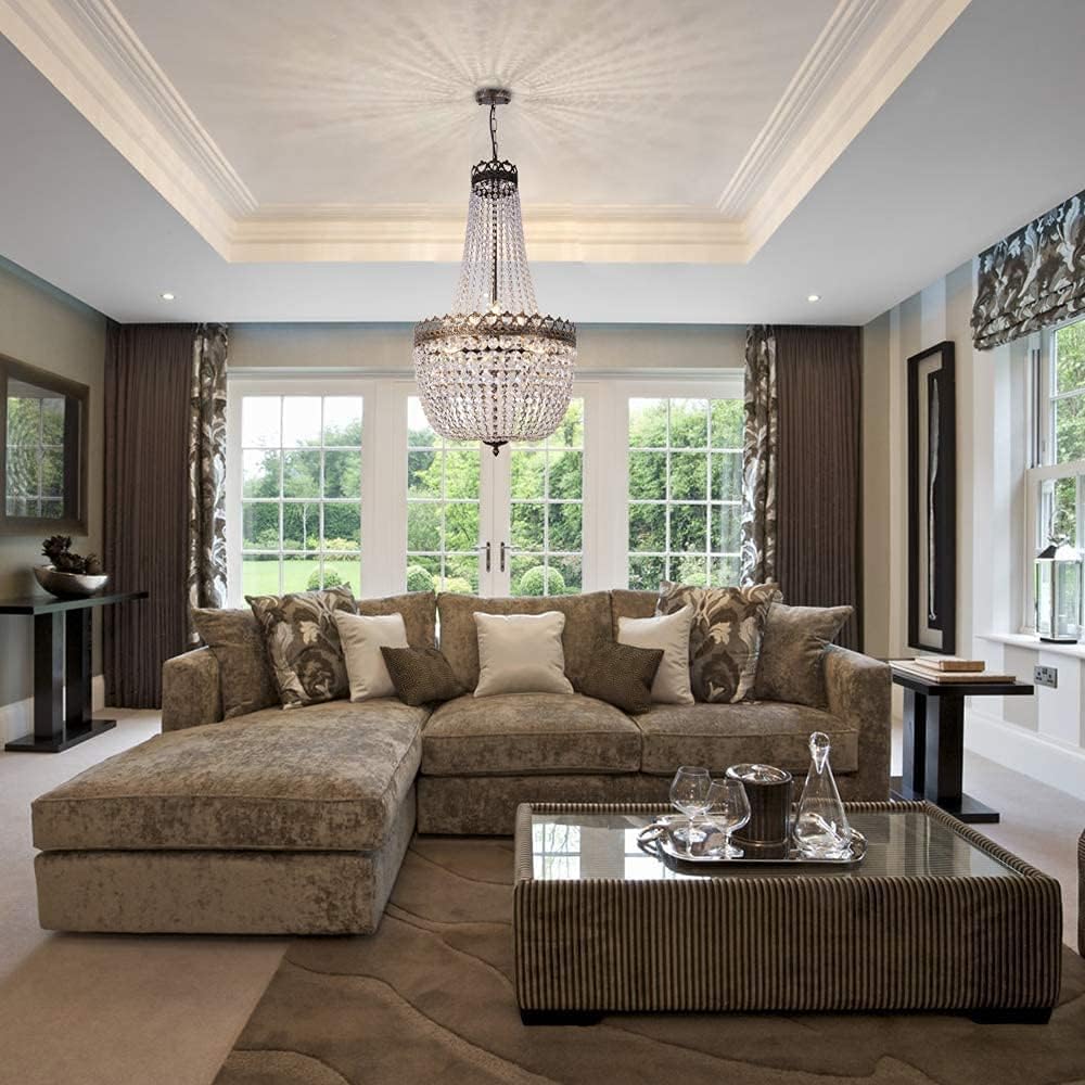 Crystal Chandelier Lights, 9-Light French Empire Foyer Chandelier Pendant, Hanging Ceiling Lighting Fixture for Hallway Dining Living Room Bedroom