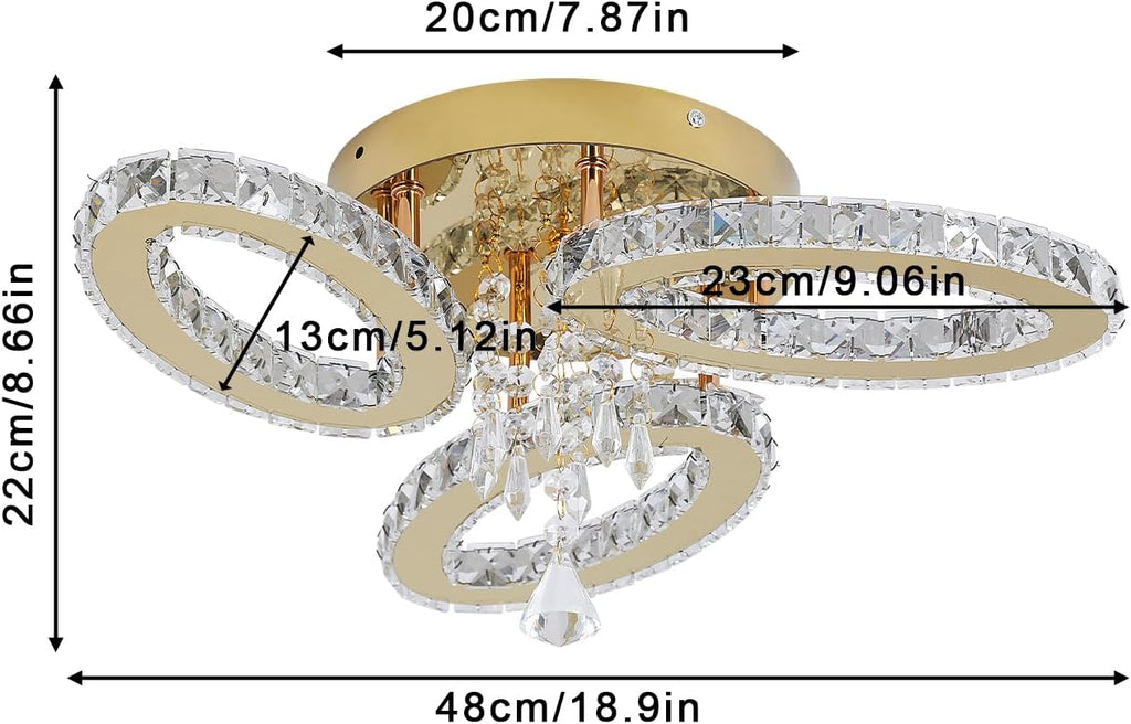 VETRULUS Crystal Chandelier Gold Flush Mount Light Dining Room Tri-Color