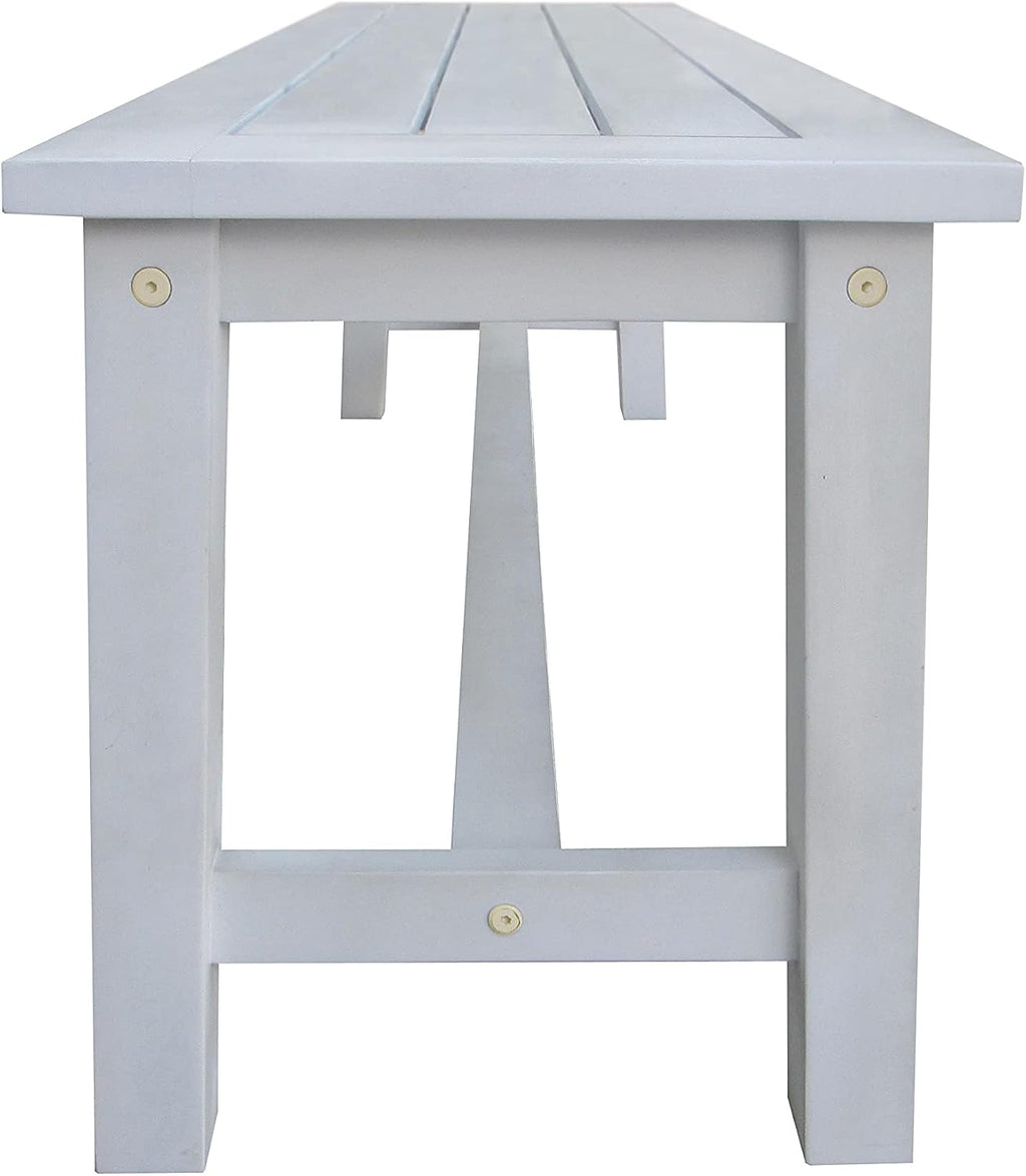 Acacia Wooden Bench Dining Set, White, Large