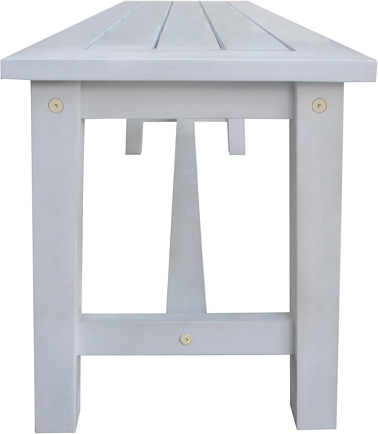 Acacia Wooden Bench Dining Set, White, Large