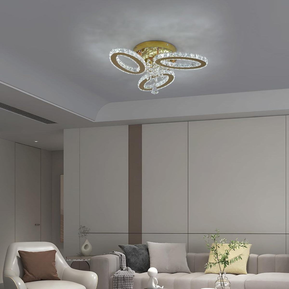 VETRULUS Crystal Chandelier Gold Flush Mount Light Dining Room Tri-Color